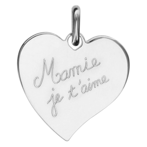PENDENTIF ARGENT RHODIÉ COEUR GRAVE (Mamie je t'aime)