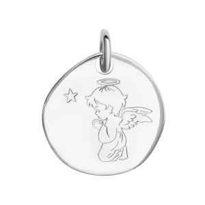 PENDENTIF ARGENT RHODIÉ GALET ANGE PRIERE 18MM