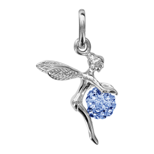 PENDENTIF ARGENT RHODIÉ FEE BOULE STRASS BLEU CIEL