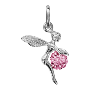 PENDENTIF ARGENT RHODIÉ FEE BOULE STRASS ROSE