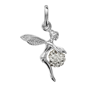 PENDENTIF ARGENT RHODIÉ FEE BOULE STRASS BLANC