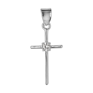 PENDENTIF ARGENT PETIT CROIX OXYDE BLANC SERTI DIM 20 MM X 11 MM