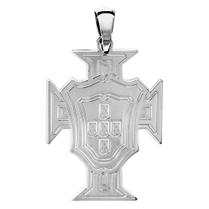 PENDENTIF ARGENT RHODIÉ CROIX PORTUGAL GRAND MODELE