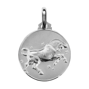 MEDAILLE ARGENT RHODIÉ ZODIAQUE TAUREAU