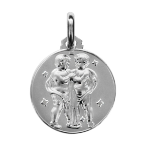 MEDAILLE ARGENT RHODIÉ ZODIAQUE GEMEAUX