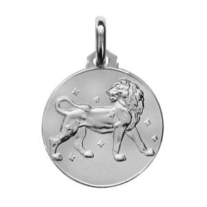 MEDAILLE ARGENT RHODIÉ ZODIAQUE LION
