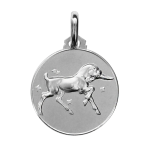 MEDAILLE ARGENT RHODIÉ ZODIAQUE CAPRICORNE