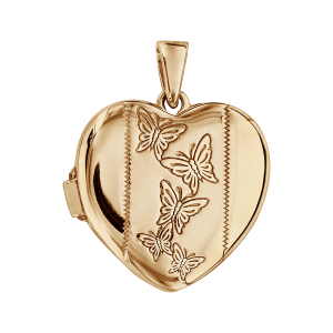 PENDENTIF CASSOLETTE COEUR MOTIF PAPILLON 20MM ARGENT ET DORURE JAUNE (1 OU 2 PHOTOS DROITE ET GAUCHE)