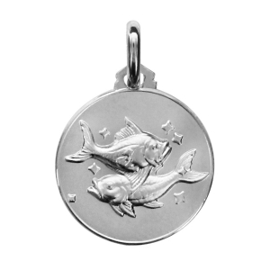 MEDAILLE ARGENT RHODIÉ ZODIAQUE POISSON