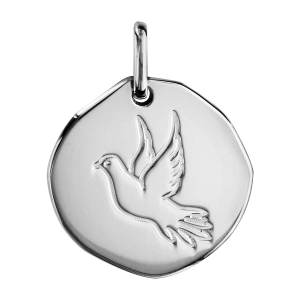 PENDENTIF ARGENT RHODIÉ GALET 18MM AVEC COLOMBE