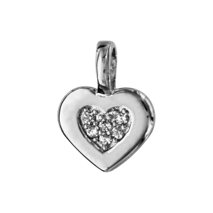 PENDENTIF ARGENT RHODIÉ COEUR OXYDES BLANCS SERTIS