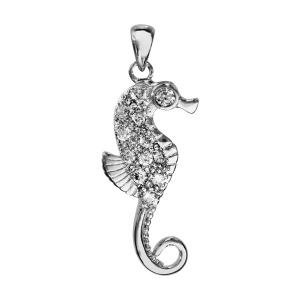 PENDENTIF ARGENT RHODIÉ HIPPOCAMPE OXYDES BLANCS SERTIS