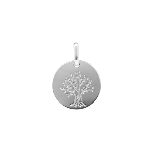 PENDENTIF ARGENT RHODIÉ MEDAILLE RONDE 15MM AVEC ARBRE DE VIE