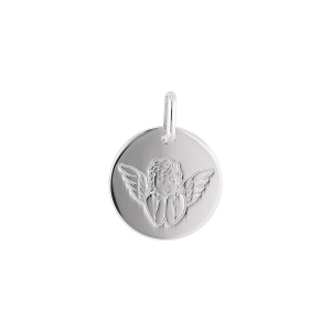PENDENTIF ARGENT RHODIÉ MEDAILLE RONDE 15MM AVEC ANGE
