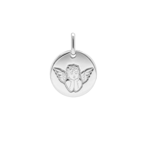 PENDENTIF ARGENT RHODIÉ MEDAILLE RONDE 15MM AVEC ANGE