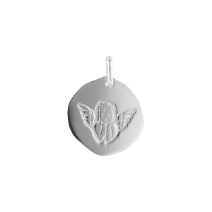 PENDENTIF ARGENT RHODIÉ GALET 18MM AVEC ANGE