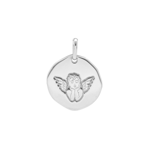 PENDENTIF ARGENT RHODIÉ GALET 18MM AVEC ANGE