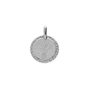 PENDENTIF ARGENT RHODIÉ MEDAILLE  16MM AVEC ARBRE DE VIE CONTOUR DIAMANTÉ