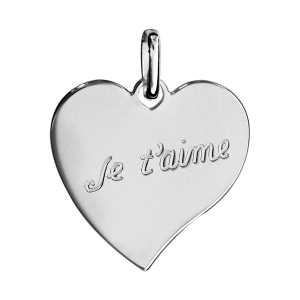 PENDENTIF ARGENT RHODIÉ COEUR GRAVE (Je t'aime)