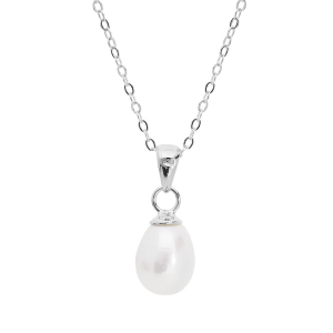 COLLIER ARGENT RHODIÉ PERLE DE CULTURE D'EAU DOUCE POIRE 7MM BLANCHE 42+3CM