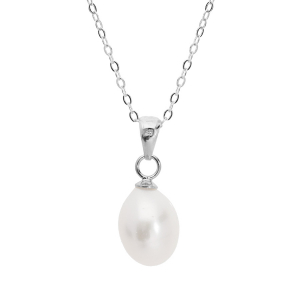 COLLIER ARGENT RHODIÉ PERLE DE CULTURE D'EAU DOUCE POIRE 8MM BLANCHE 42+3CM