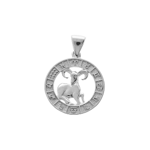 PENDENTIF ARGENT RHODIÉ MEDAILLE ZODIAQUE BELIER