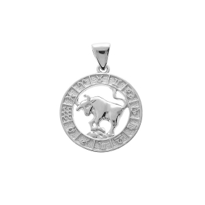PENDENTIF ARGENT RHODIÉ MEDAILLE ZODIAQUE TAUREAU