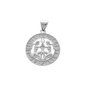 PENDENTIF ARGENT RHODIÉ MEDAILLE ZODIAQUE GEMEAUX