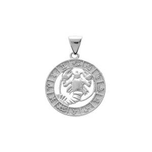 PENDENTIF ARGENT RHODIÉ MEDAILLE ZODIAQUE CANCER