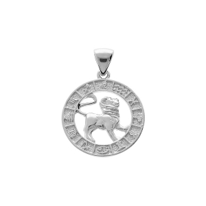 PENDENTIF ARGENT RHODIÉ MEDAILLE ZODIAQUE LION