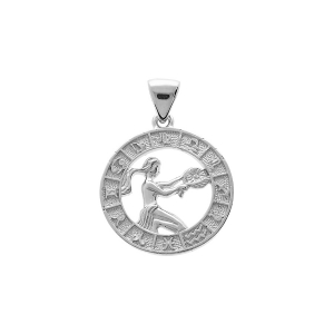 PENDENTIF ARGENT RHODIÉ MEDAILLE ZODIAQUE VIERGE