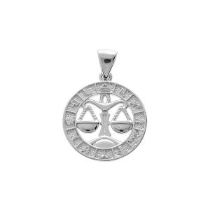 PENDENTIF ARGENT RHODIÉ MEDAILLE ZODIAQUE BALANCE
