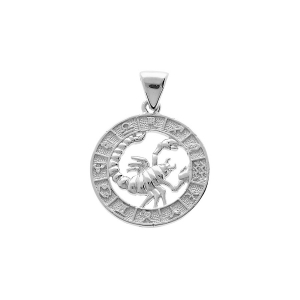 PENDENTIF ARGENT RHODIÉ MEDAILLE ZODIAQUE SCORPION