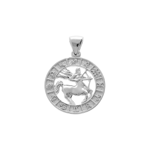 PENDENTIF ARGENT RHODIÉ MEDAILLE ZODIAQUE SAGITTAIRE
