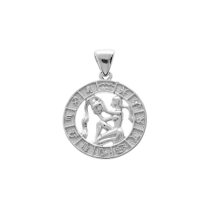 PENDENTIF ARGENT RHODIÉ MEDAILLE ZODIAQUE VERSEAU