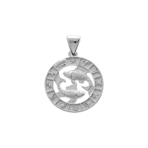 PENDENTIF ARGENT RHODIÉ MEDAILLE ZODIAQUE POISSON