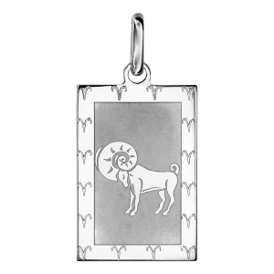 PENDENTIF ARGENT RHODIÉ ZODIAQUE PLAQUE RECTANGULAIRE BELIER BRILLANT FOND SABLE