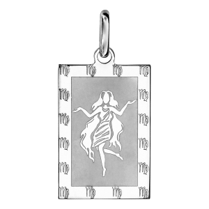 PENDENTIF ARGENT RHODIÉ ZODIAQUE PLAQUE RECTANGULAIRE VIERGE  BRILLANT FOND SABLE
