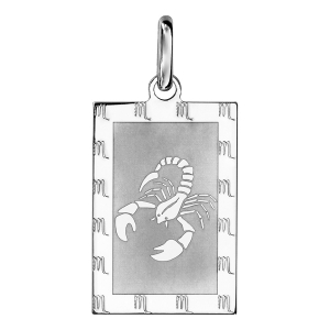 PENDENTIF ARGENT RHODIÉ ZODIAQUE PLAQUE RECTANGULAIRE SCORPION  BRILLANT FOND SABLE