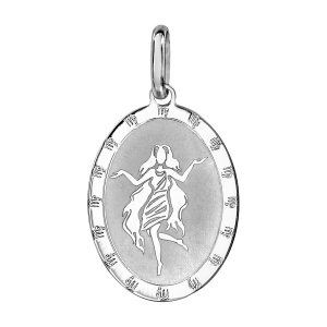PENDENTIF ARGENT RHODIÉ ZODIAQUE PLAQUE OVALE VIERGE BRILLANT FOND SABLE