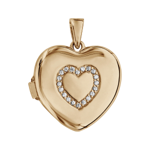 PENDENTIF CASSOLETTE COEUR 20MM ARGENT ET DORURE JAUNE AVEC OXYDES BLANCS SERTIS  (1 OU 2 PHOTOS DROITE ET GAUCHE)