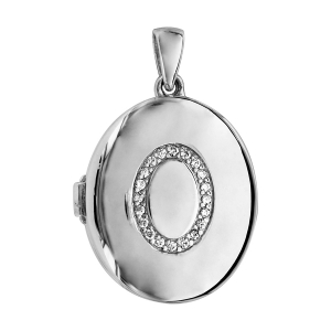 PENDENTIF CASSOLETTE ARGENT RHODIÉ OVALE 20MM AVEC OXYDES BLANCS SERTIS (1 OU 2 PHOTOS DROITE ET GAUCHE)