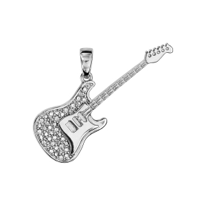 PENDENTIF ARGENT RHODIÉ et OXYDES SERTIS GUITARE  ROCK 35MM