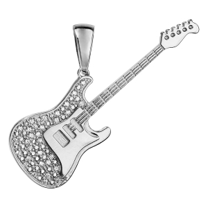 PENDENTIF ARGENT RHODIÉ et OXYDES SERTIS GRANDE GUITARE  ROCK 50MM
