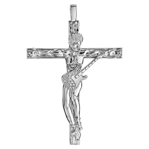 PENDENTIF ARGENT RHODIÉ CROIX  ROCK 60MM  (MODELE 4)