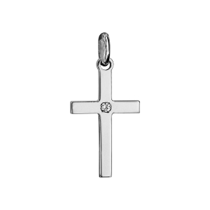 PENDENTIF PETITE CROIX ARGENT RHODIÉ 1 OXYDE BLANC SERTI