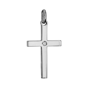 PENDENTIF MOYENNE CROIX ARGENT RHODIÉ 1 OXYDE BLANC SERTI