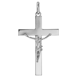 PENDENTIF JESUS SUR CROIX ARGENT RHODIÉ GRAND MODELE