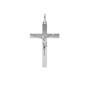 PENDENTIF JESUS SUR CROIX ARGENT RHODIÉ GRAND MODELE