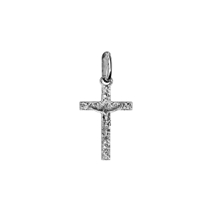 PENDENTIF ARGENT RHODIÉ JESUS SUR CROIX PETIT MODELE DIAMANTE